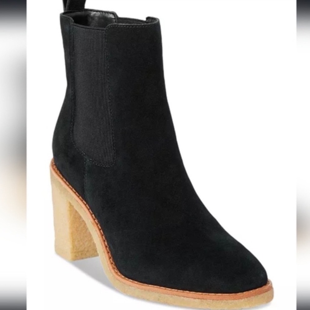 Lauren Ralph Lauren Marianna Leather Block Heel Suede Chelsea Boots Black Size 7